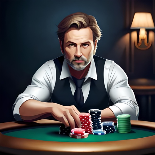 Un giocatore di poker di fronte a un tavolo con le sue fiches